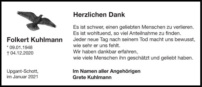  Traueranzeige für Folkert Kuhlmann vom 16.01.2021 aus 