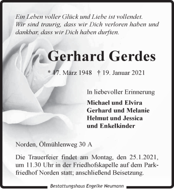 Traueranzeige von Gerhard Gerdes 
