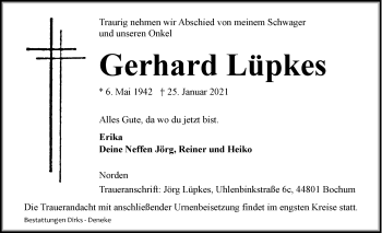 Traueranzeige von Gerhard Lüpkes 
