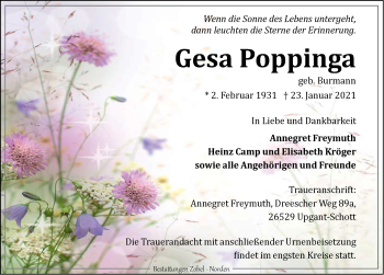 Traueranzeige von Gesa Poppinga 