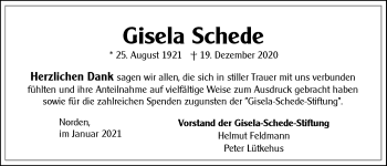 Traueranzeige von Gisela Schede 