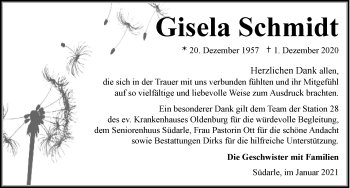 Traueranzeige von Gisela Schmidt 