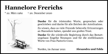 Traueranzeige von Hannelore Frerichs 