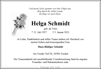Traueranzeige von Helga Schmidt 