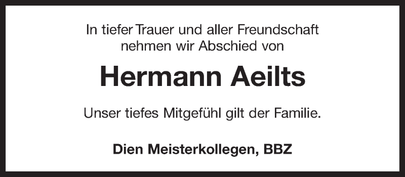  Traueranzeige für Hermann Aeilts vom 09.01.2021 aus 