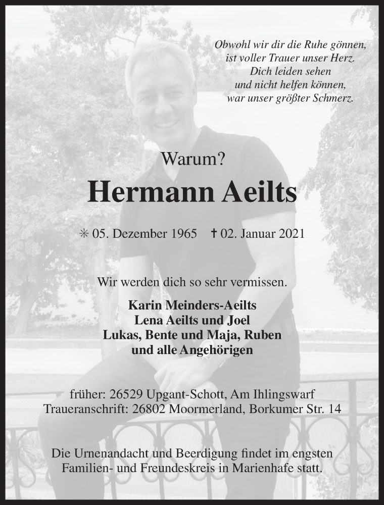  Traueranzeige für Hermann Aeilts vom 05.01.2021 aus 