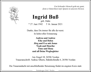 Traueranzeige von Ingrid Buß 