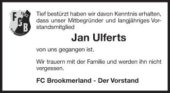 Traueranzeige von Jan Ulferts 