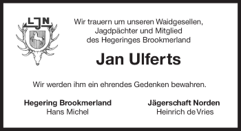 Traueranzeige von Jan Ulferts 