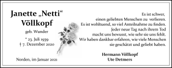 Traueranzeige von Janette Völlkopf 