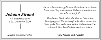 Traueranzeige von Johann Strand 