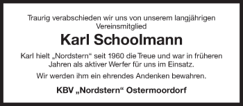 Traueranzeige von Karl Schoolmann 