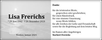 Traueranzeige von Lisa Frerichs 