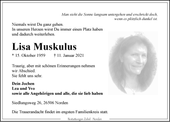 Traueranzeige von Lisa Muskulus 