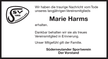 Traueranzeige von Marie Harms 