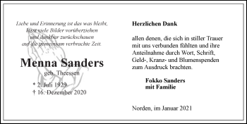 Traueranzeige von Menna Sanders 