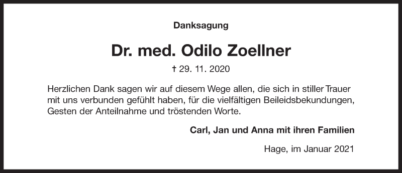  Traueranzeige für Odilo Zoellner vom 30.01.2021 aus 