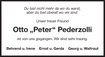 Traueranzeige von Otto Peter Pederzolli 