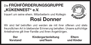Traueranzeige von Rosi Donner 