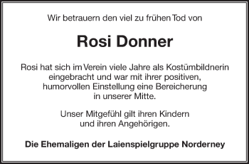 Traueranzeige von Rosi Donner 