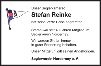Traueranzeige von Stefan Reinke 