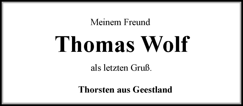  Traueranzeige für Thomas Wolf vom 27.01.2021 aus 