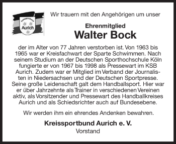 Traueranzeige von Walter Bock 