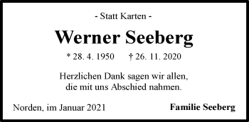 Traueranzeige von Werner Seeberg 