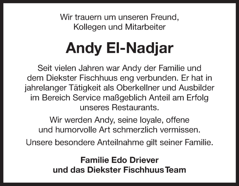  Traueranzeige für Andy El-Nadjar vom 04.10.2021 aus 