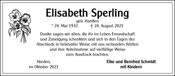 Traueranzeige von Elisabeth Sperling 