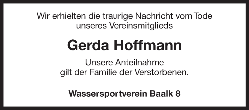  Traueranzeige für Gerda Hoffmann vom 26.10.2021 aus 