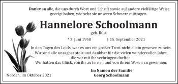 Traueranzeige von Hannelore Schoolmann 