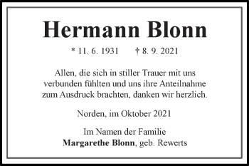 Traueranzeige von Hermann Blonn 