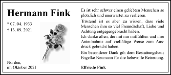 Traueranzeige von Hermann Fink 
