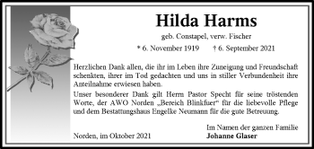 Traueranzeige von Hilda Harms 