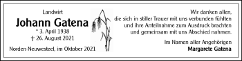 Traueranzeige von Johann Gatena 