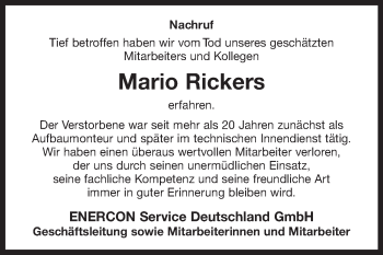 Traueranzeige von Mario Rickers 