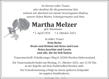 Traueranzeige von Martha Melzer 