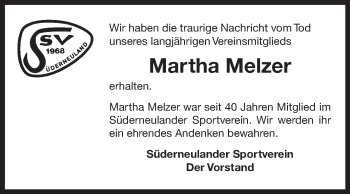Traueranzeige von Martha Melzer 