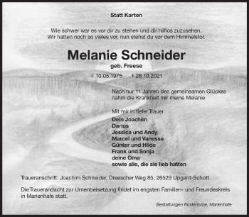 Traueranzeige von Melanie Schneider 