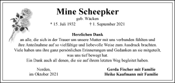Traueranzeige von Mine Scheepker 