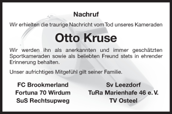 Traueranzeige von Otto Kruse 