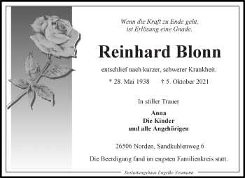 Traueranzeige von Reinhard Blonn 