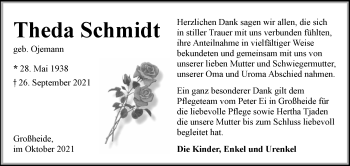 Traueranzeige von Theda Schmidt 