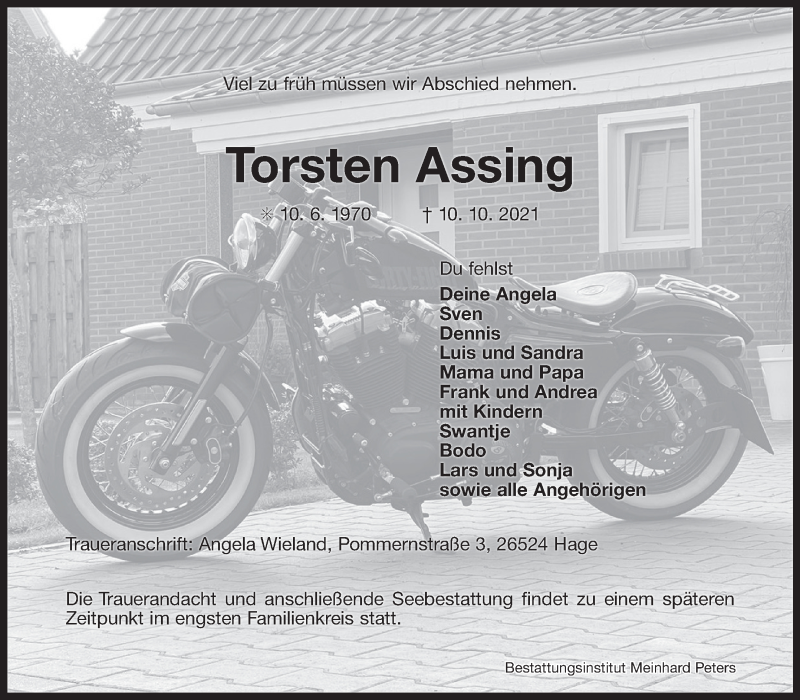  Traueranzeige für Torsten Assing vom 16.10.2021 aus 