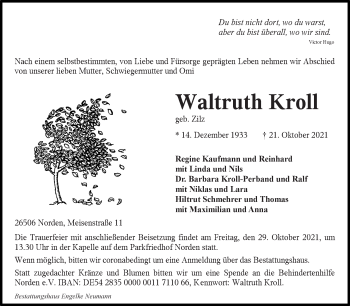 Traueranzeige von Waltruth Kroll 
