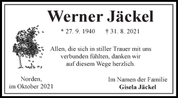 Traueranzeige von Werner Jäckel 