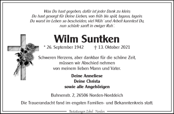 Traueranzeige von Wilm Suntken 