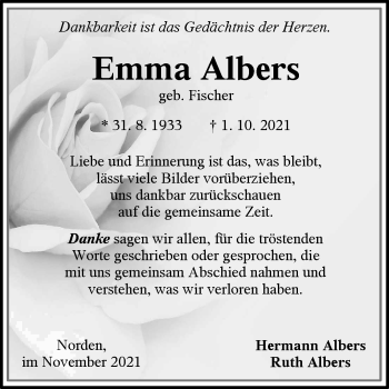 Traueranzeige von Emma Albers 