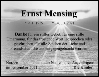 Traueranzeige von Ernst Mensing 
